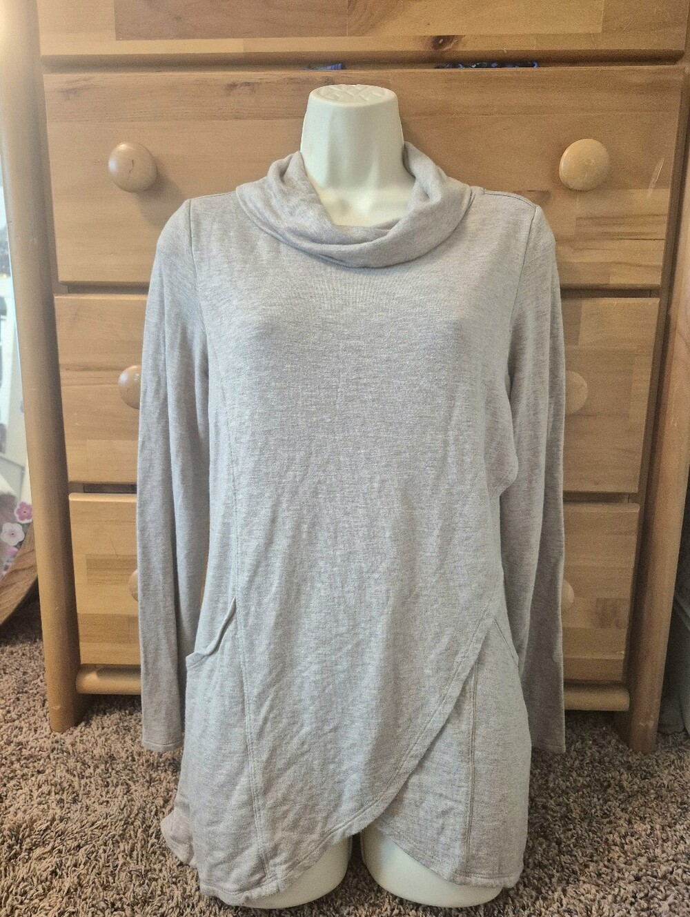 Magnolia Grace Beige Long Sleeve Turtleneck Cowlneck Top Size M